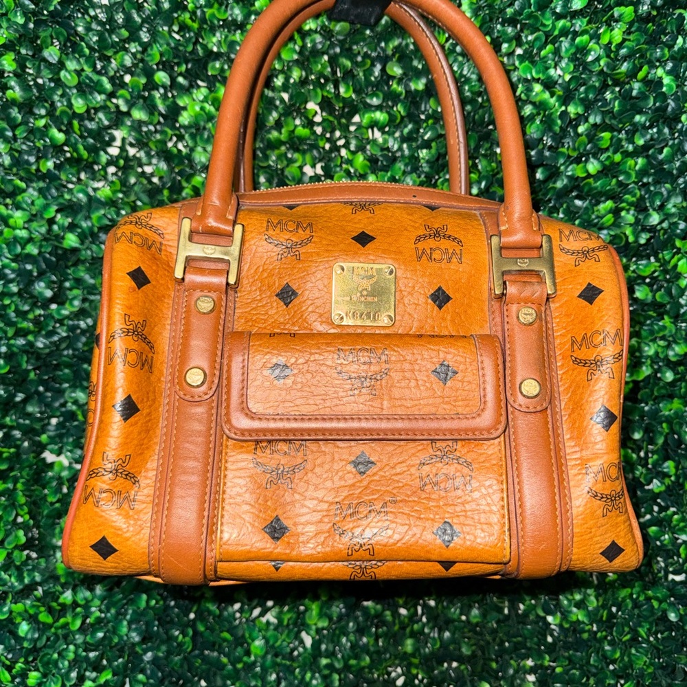 MCM Cognac Leather Boston bag